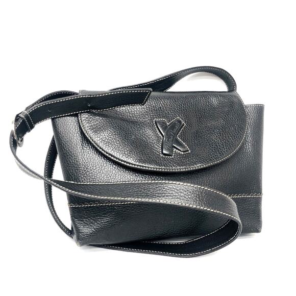 bag Handbags - Vintage Black Shoulder Bag Embossed Logo Adjustable Strap with silvertone buckle